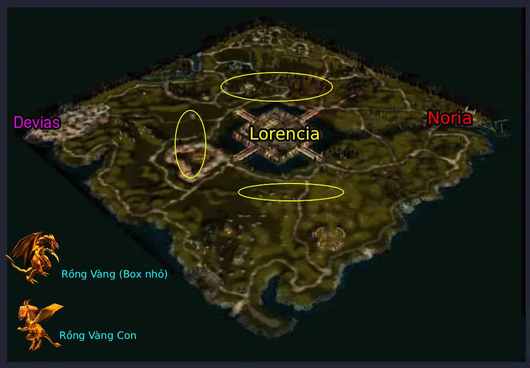 Bản đồ vị trí Boss Vàng tại Lorencia trong MU Online