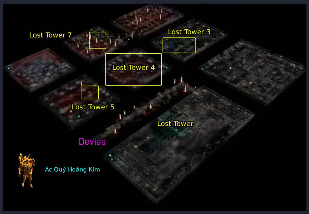 Bản đồ vị trí Boss Vàng tại Lost Tower trong MU Online